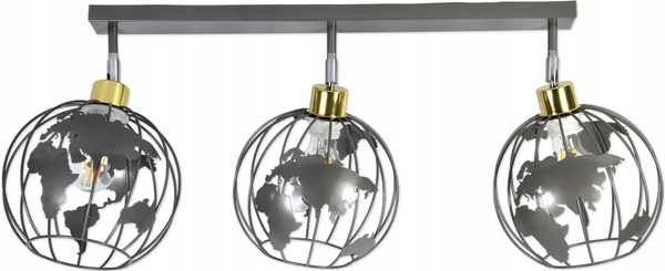 Lampa sufitowa do pokoju młodzieżowego szara Zakręcony Globus 3xE27 Led
