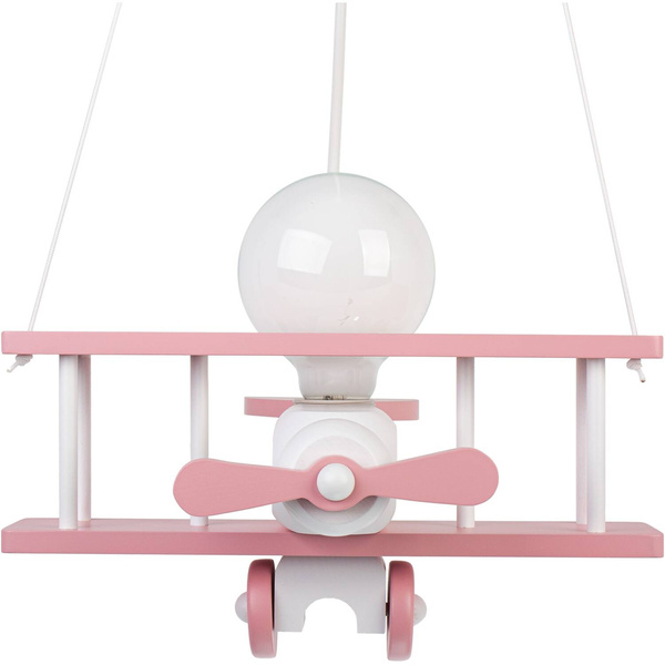 Lampa sufitowa do pokoju dziewczynki samolot drewniany mały różowo-biały 1xE27 Led 