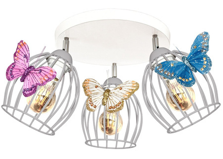 Lampa sufitowa do pokoju dziewczynki szare abażury Motylek Owal 3xE27 Led