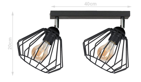 Lampa sufitowa młodzieżowa czarna Druciak Loft 2xE27
