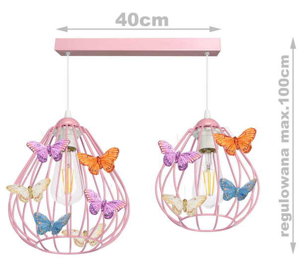 Lampa sufitowa do pokoju dziewczynki różowa Motylek Owal 2xE27