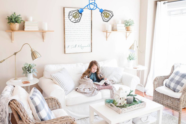 Lampa sufitowa do pokoju chłopca i dziewczynki  niebieska Edison Loft 2xE27 Led 