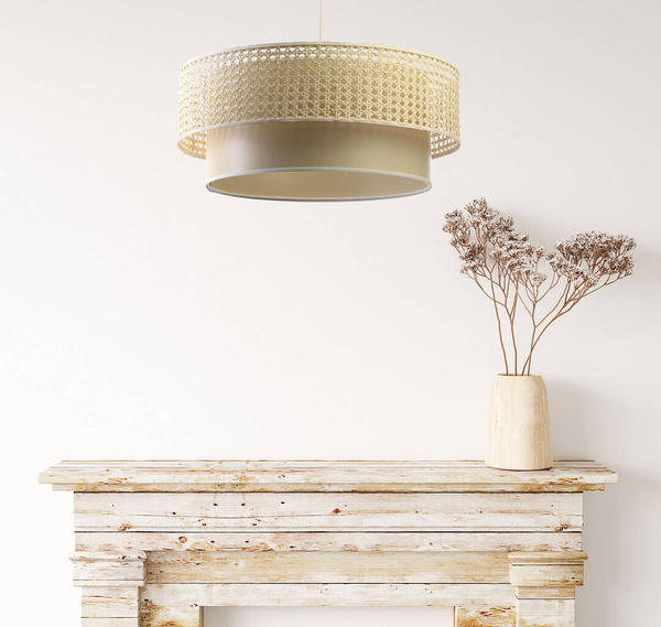 Lampa w stylu Boho  Rotang z naturalnego ratanu, beżowa- średnica 40 cm 