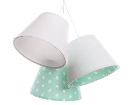 Lampa sufitowa do pokoju dziecięcego w gwiazdki biało-miętowa stożki 3xE27