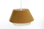 Lampa w stylu Boho podwójny abażur welur i naturalny rattan żółta 