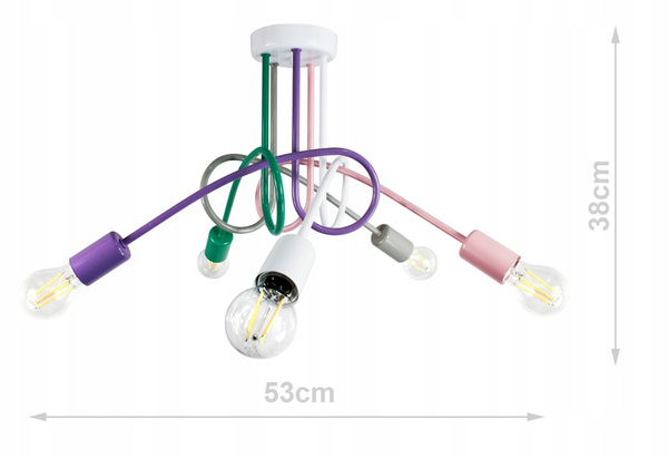Lampa sufitowa do pokoju dziewczynki pastelowa Tęczowy Zawijas 5xE27 Led 