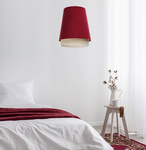 Lampa w stylu Boho podwójny abażur welur i naturalny rattan czerwona 