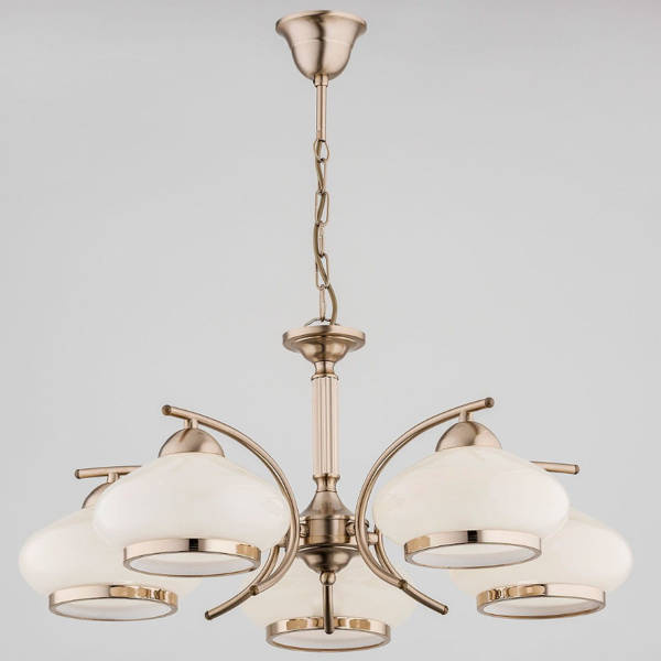 Lampa wisząca żyrandol klasyczny ETNA 5 punktów E27 szer. 59cm | ecru złoty
