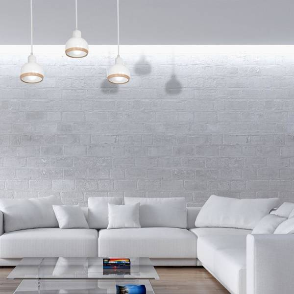 Lampa wisząca OVAL, MLP7044, biały/drewno, 3x60W E27