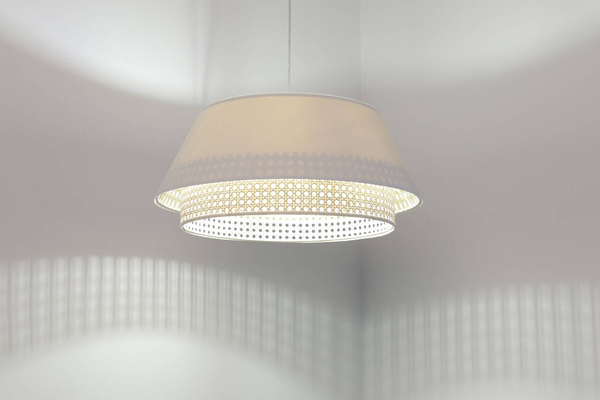 Lampa w stylu Boho podwójny abażur len i naturalny rattan kremowa 