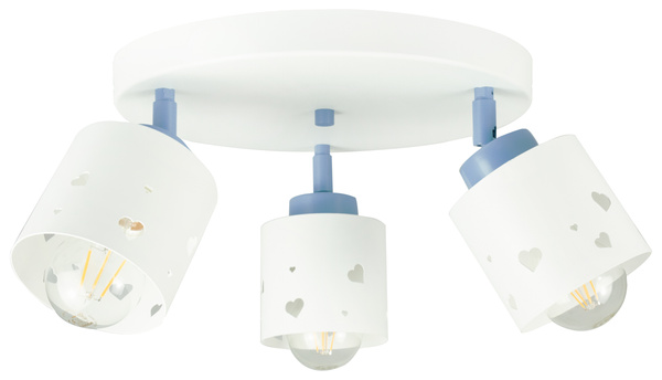 Lampa sufitowa do pokoju chłopca i dziewczynki biało - niebieska serca 3xE27