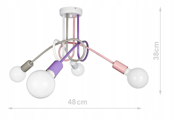 Lampa sufitowa do pokoju dziewczynki pastelowa Tęczowy Zawijas 4xE27 Led 