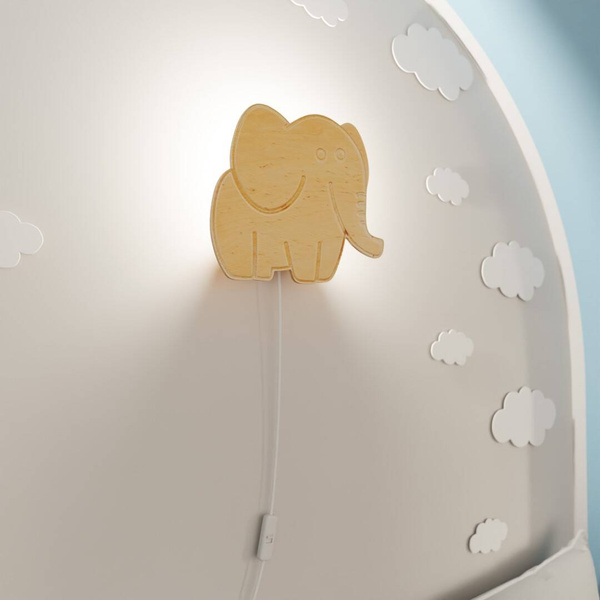 Lampka ścienna do pokoju dziecięcego drewniana Słonik SAFARI 1341/K1