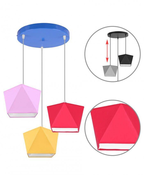 Żyrandol do pokoju chłopca niebieskie abażury Diament 3xE27 Led 