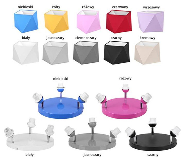 Lampa sufitowa dla dziewczynki różowe abażury Diament 3xE27 Led