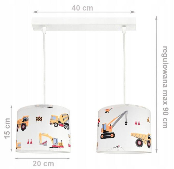 Lampa sufitowa do pokoju chłopca z motywem maszyn budowlanych Koparka 2
