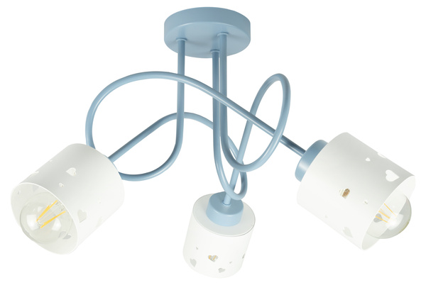 Lampa sufitowa do pokoju dziecka niebiesko-biała SERCA LOFT 3xE27