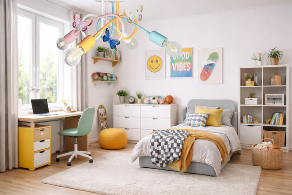 Lampa sufitowa do pokoju dziewczynki pastelowa Tęczowy Zawijas 4xE27 Led 