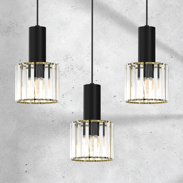 Lampa wisząca CRISTAL, MLP8361, czarny/transparentny/złoty, 3x60 E27
