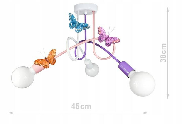 Lampa sufitowa do pokoju dziewczynki pastelowa Tęczowy Zawijas 3xE37 LED 