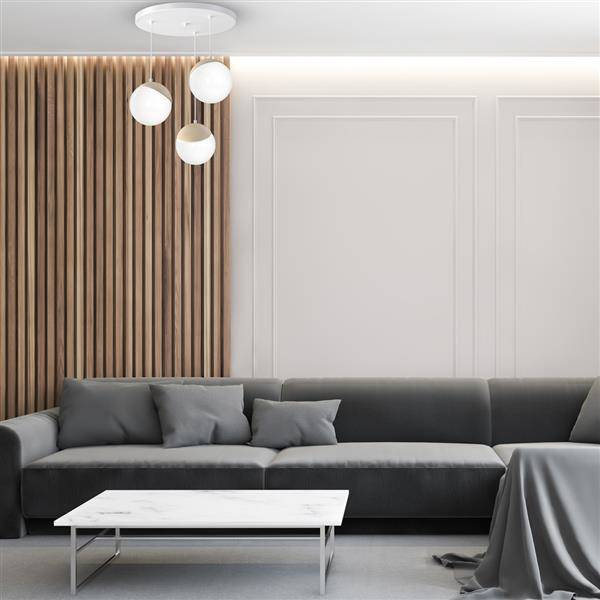 Lampa wisząca nowoczesna szklana kula SFERA WOOD III drewno/biały śr. 35cm