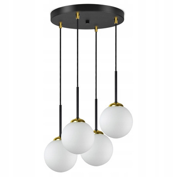 Lampa wisząca czarno-złota mleczne kule 4 źródła światła