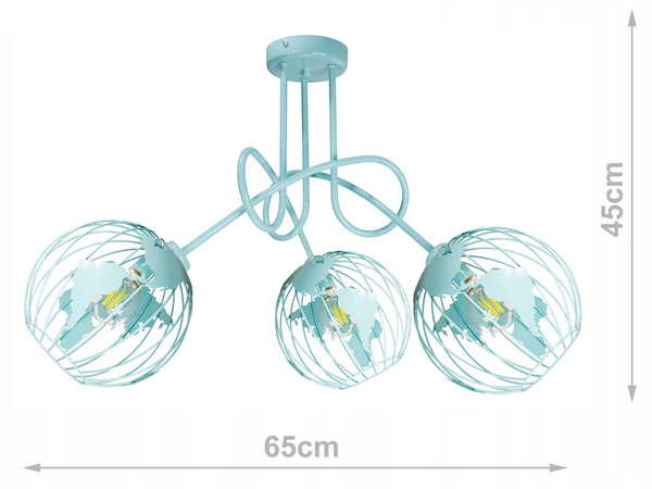 Lampa sufitowa do pokoju dziewczynki i chłopca miętowa Edison Globus 3xE27