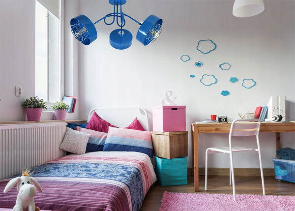 Lampa sufitowa do pokoju dziecięcego niebieska Edison Koszyk Loft