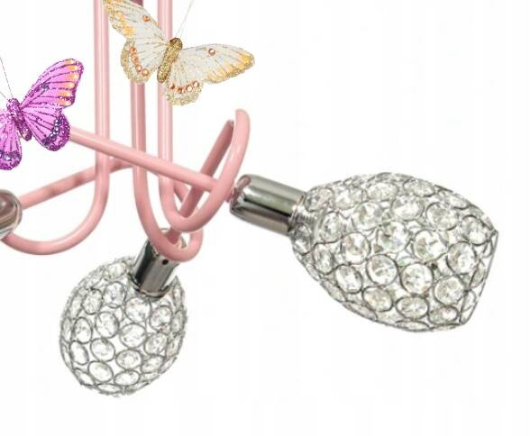 Lampa sufitowa do pokoju  dziewczynki różowa Motylek Kryształ 3 punktowa 