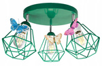 Lampa sufitowa do pokoju dziewczynki zielona 3 punktowa Motylek Druciak Loft 