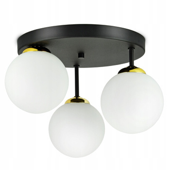 Lampa sufitowa czarno-złota mleczne kule 3 źródła światła