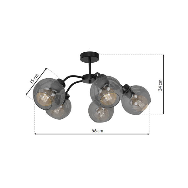 Nowoczesna lampa sufitowa SOFIA SMOKED 5xE27