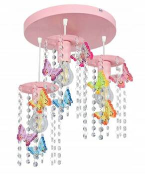Lampa sufitowa do pokoju dziewczynki różowa Motylek Kryształ 3 punktowa