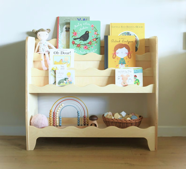 Drewniany regał na książki FALBANKA – naturalna półka Montessori do pokoju dziecka naturalna