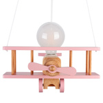 Lampa sufitowa do pokoju dziewczynki samolot drewniany mały różowo-naturalny 1xE27 Led 
