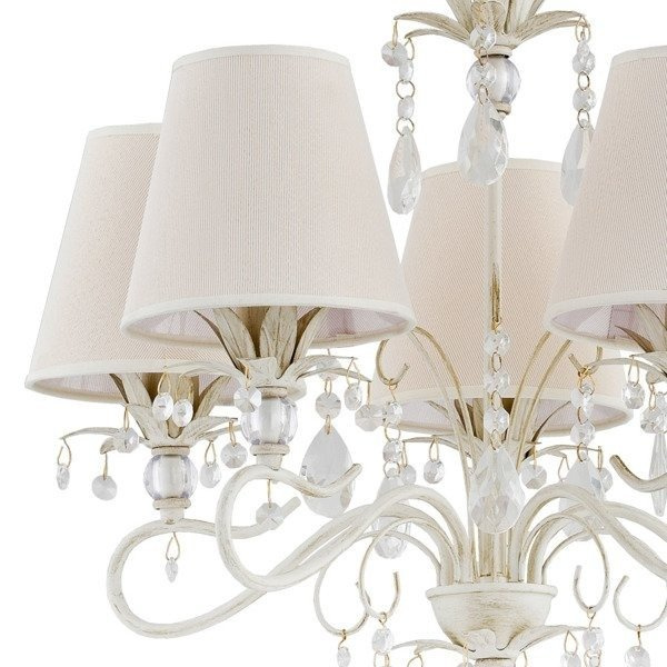 Żyrandol klasyczny z abażurami LUKRECJA śr. 63cm biały antyczny/ecru