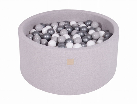 Suchy basen z piłeczkami jasno szary do pokoju dziecięcego dla chłpoca i dziewczynki średnica 90cm wysokość 40cm