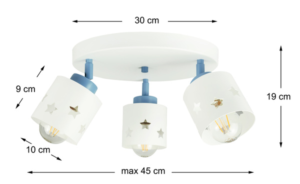 Lampa sufitowa do pokoju chłopca i dziewczynki biało - niebieska w gwiazdki 3xE27 led