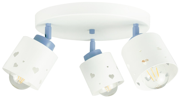 Lampa sufitowa do pokoju chłopca i dziewczynki biało - niebieska serca 3xE27