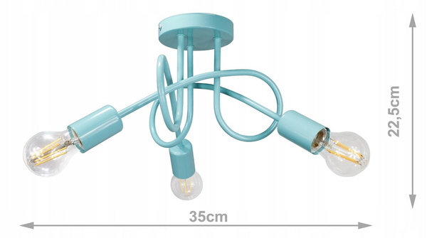 Lampa sufitowa do pokoju dziecka miętowa Tęczowy Zawijas 3xE27 Led 