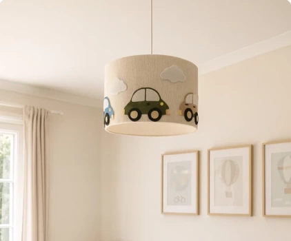 Lampa wisząca do pokoju chłopca w stylu Boho Autka średnica 35 cm 1xE27 Led