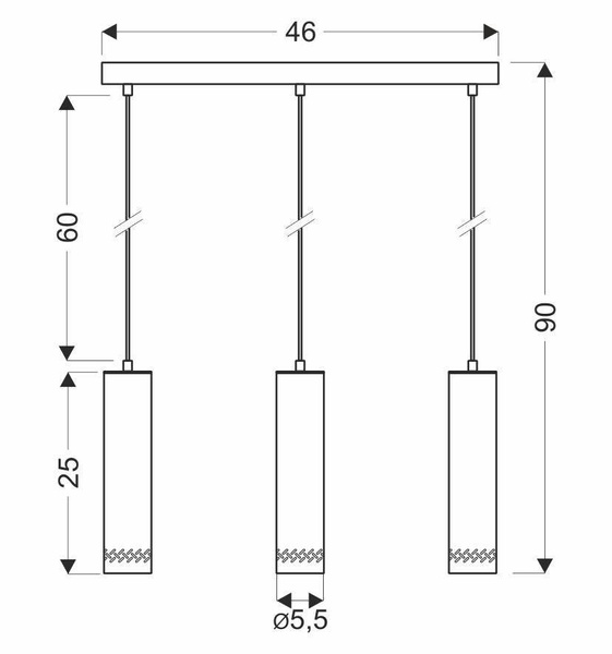 Lampa wisząca czarna/drewniana oprawa 3x25W Tubo 33-79138