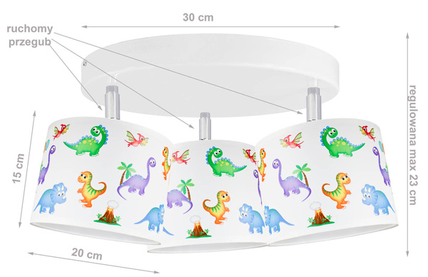 Lampa sufitowa do pokoju dziecięcego z motywem Dinozaurów Koło 3
