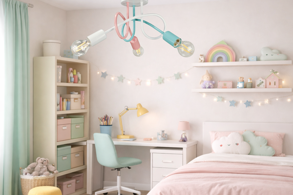 Lampa sufitowa do pokoju dziewczynki pastelowa Tęczowy Zawijas 3xE27 Led 