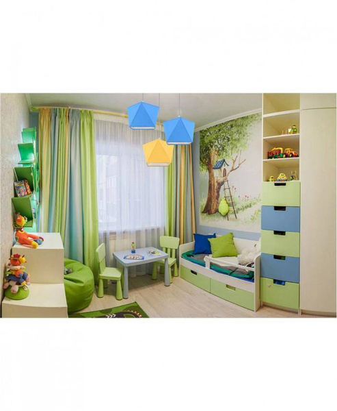 Żyrandol do pokoju chłopca niebieskie abażury Diament 3xE27 Led 