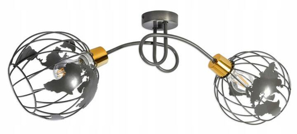 Lampa sufitowa do pokoju dziecięcego szara Zakręcony Globus 2xE27 Led 