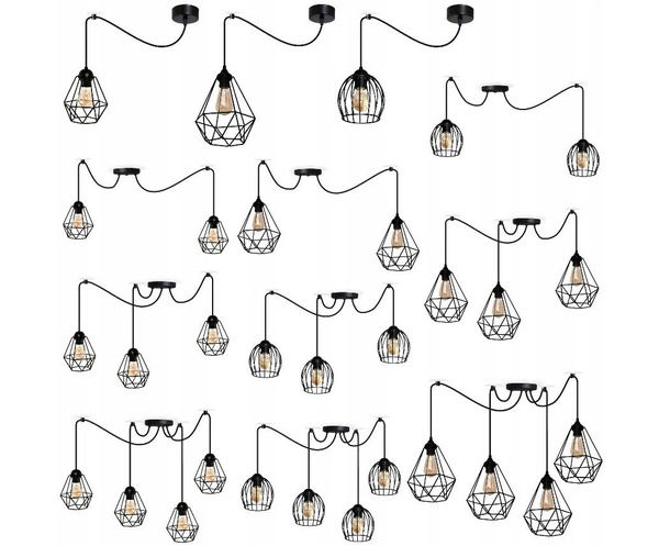 Czarna lampa wisząca typu pająk druciak owal Wire 3
