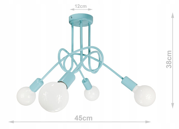 Lampa sufitowa do pokoju dziecka miętowa Tęczowy Zawijas 4xE27 Led 
