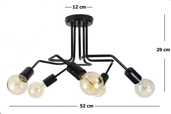  Lampa sufitowa do pokoju młodzieżowego czarna w stylu loft Vanessa 5xE27 LED