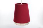 Lampa w stylu Boho podwójny abażur welur i naturalny rattan czerwona 